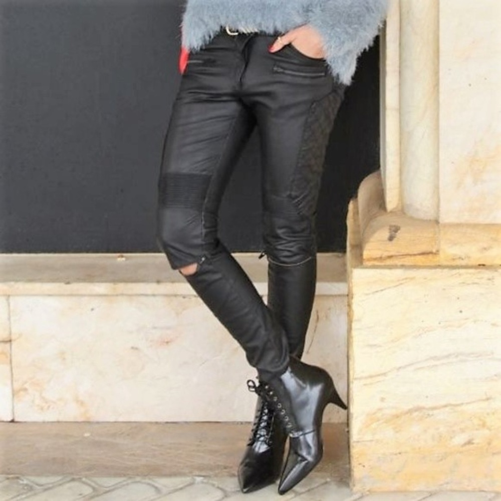 ZARA Quilted Faux Leather Skinny Pant w/ Zippers - Picture 2 of 8